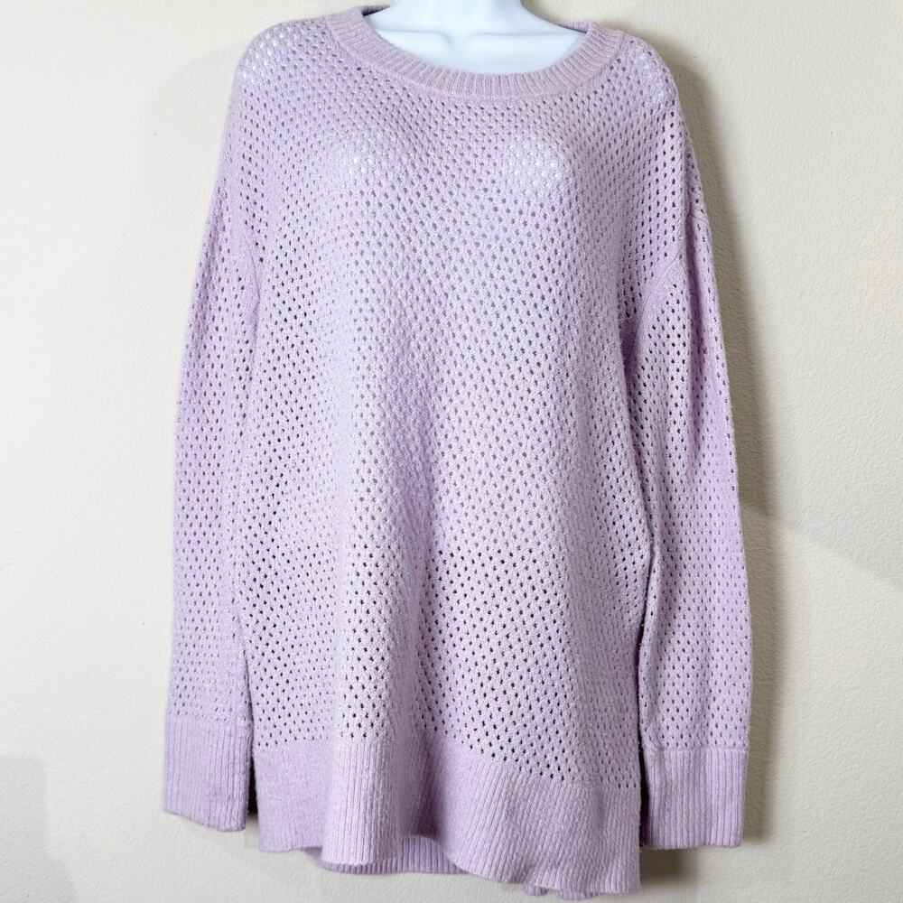 aerie offline | pink open weave fuzzy cozy women's chunky knit sweater sz M